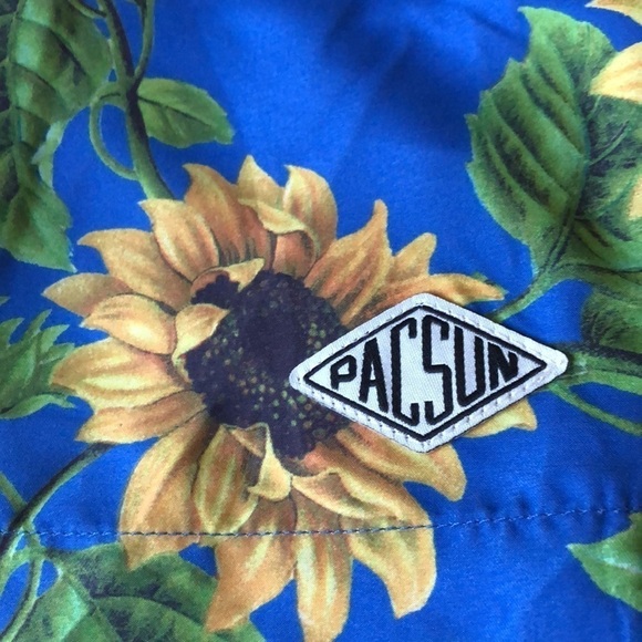 PacSun Sunflower Print Blue Yellow Swim Trunks Mens Small - Picture 8 of 12